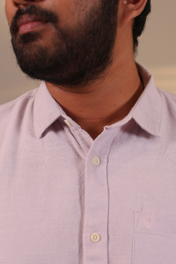 Man in lavender shirt, front-facing