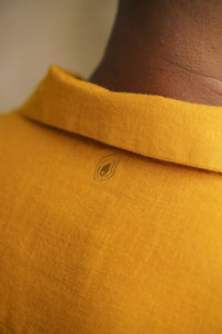 Yellow linen shirt collar close-up