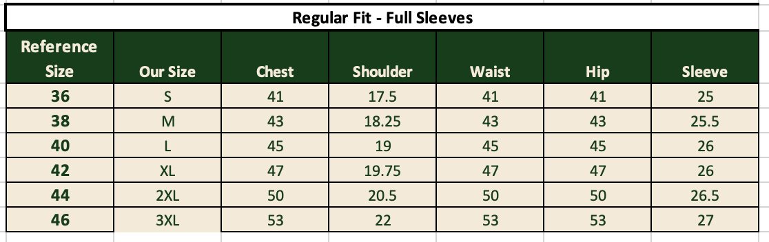 Haze Gauze Shirt size chart