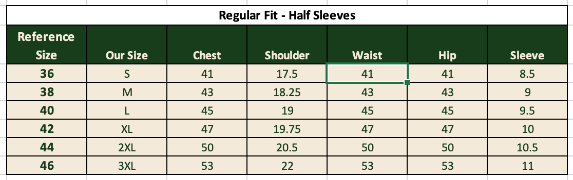 Solaris Stripes Shirt size chart