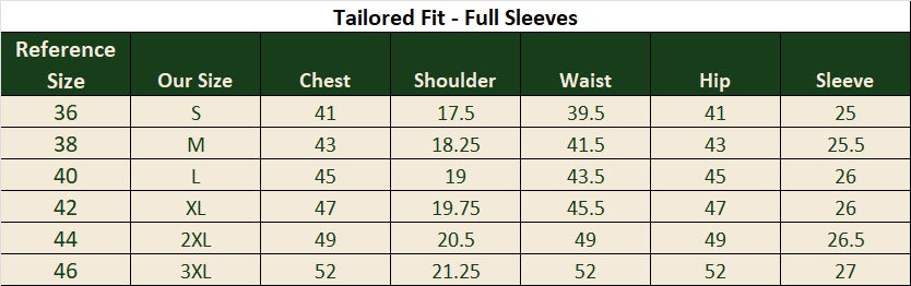 Deep Sea Shirt size chart