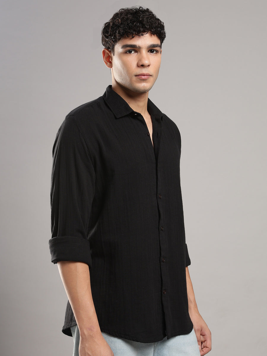 Coal Black Gauze Shirt – three-quarter view