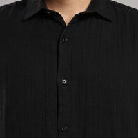 Coal Black Gauze Shirt – collar and placket detail