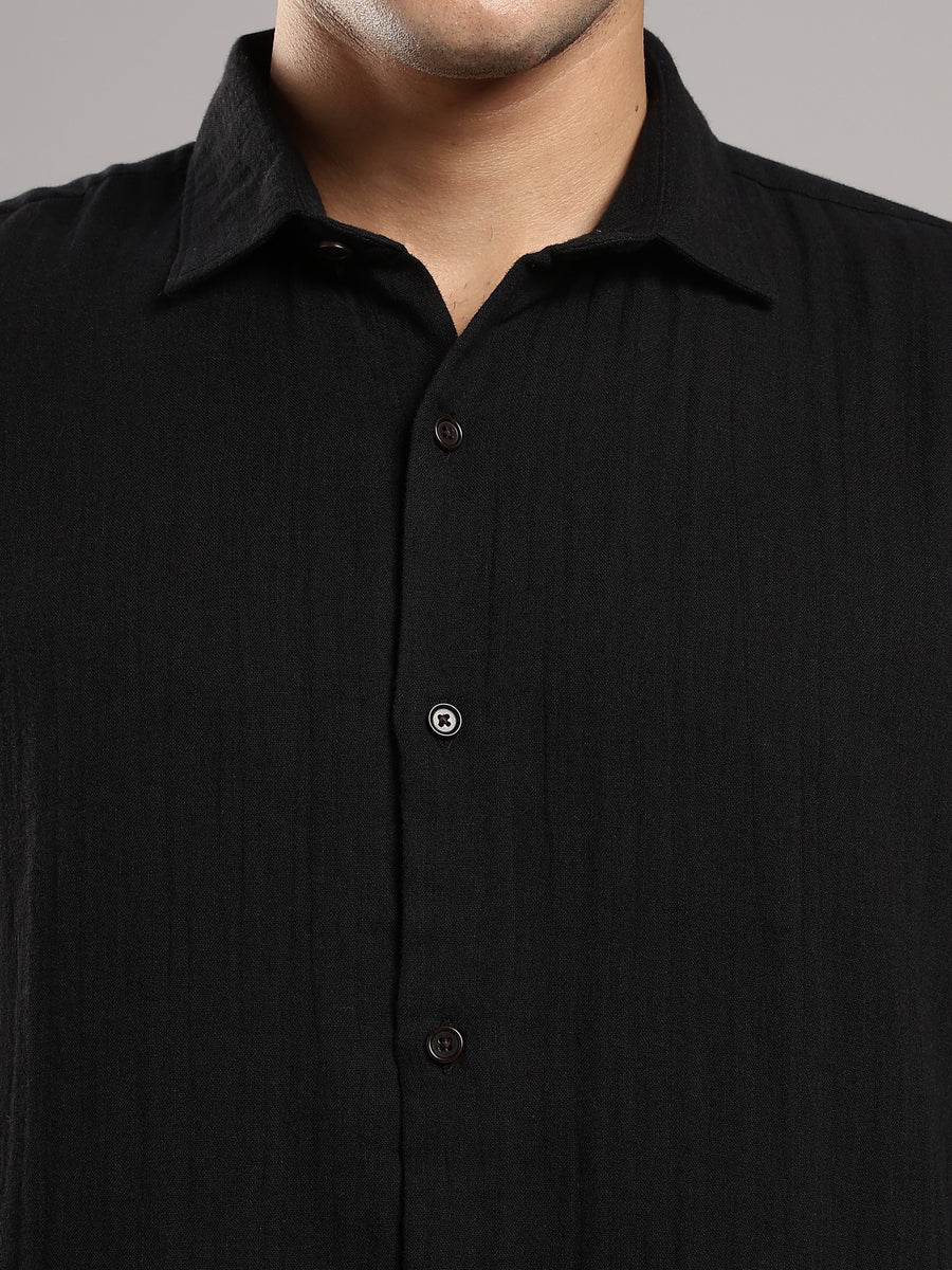 Coal Black Gauze Shirt – collar and placket detail