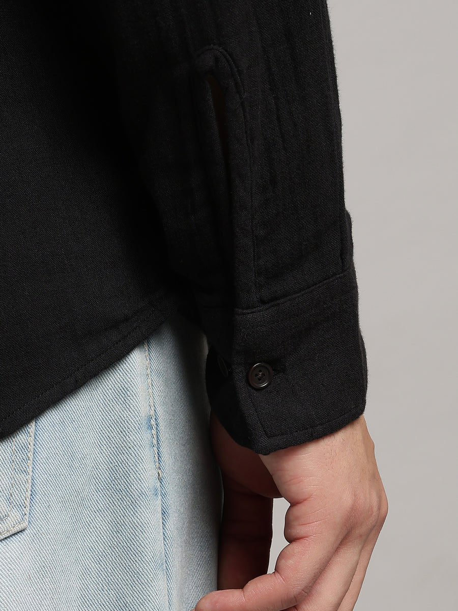 Coal Black Gauze Shirt – cuff detail