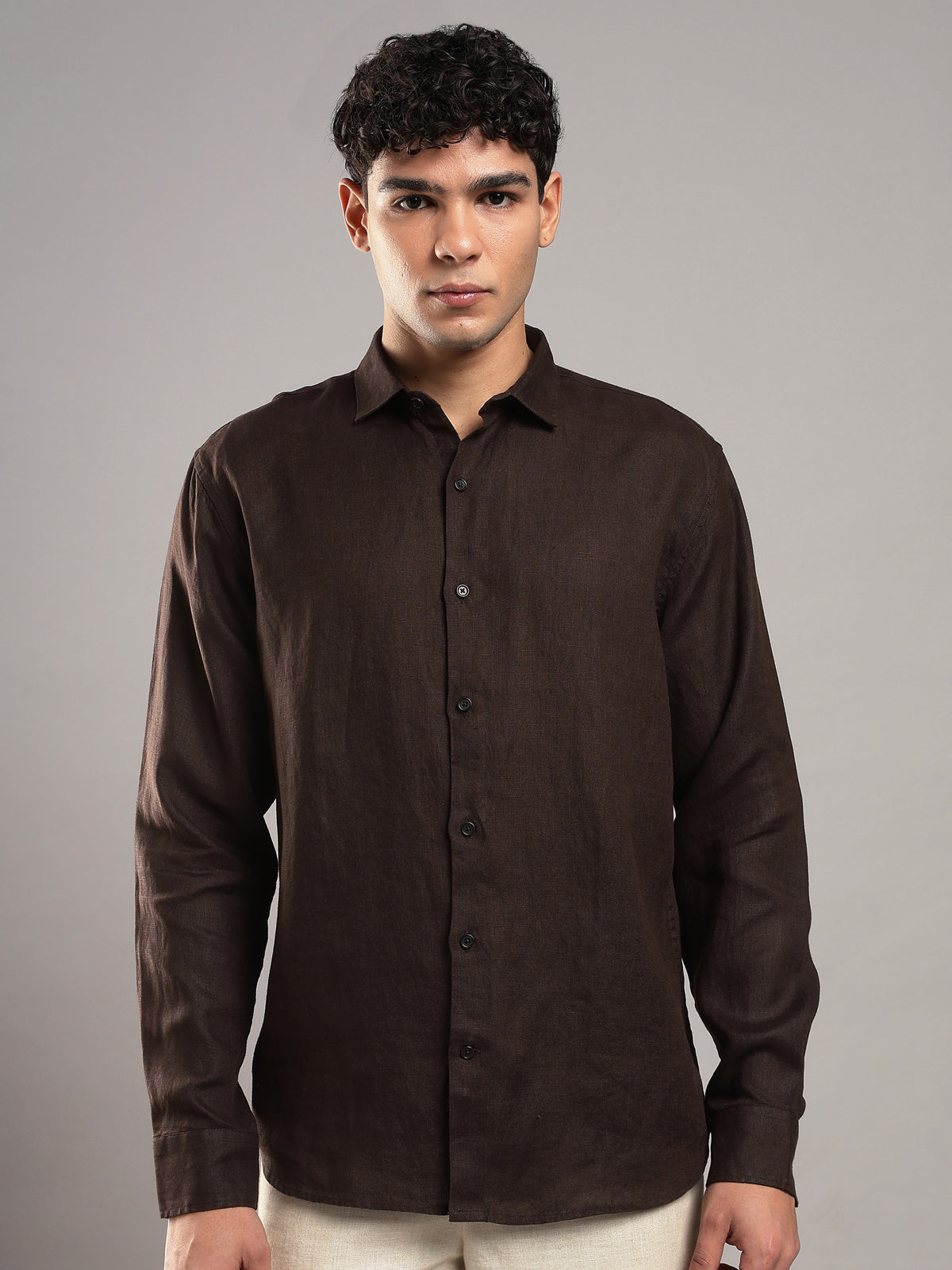 Cocoa Brown Linen Shirt – front view