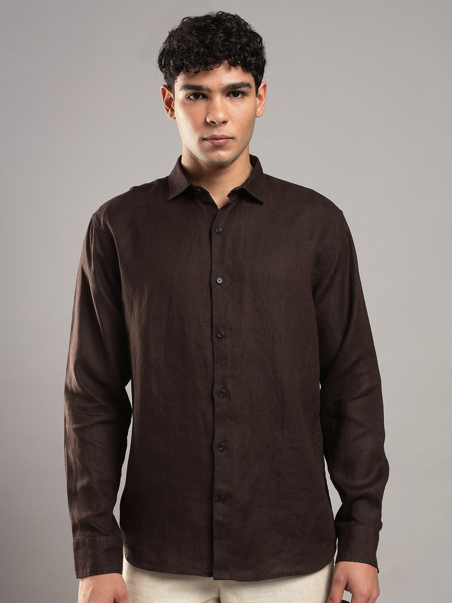 Cocoa Brown Linen Shirt – front view