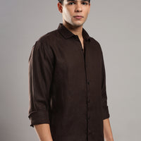 Cocoa Brown Linen Shirt – three-quarter view