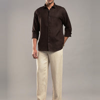Cocoa Brown Linen Shirt – full-length view