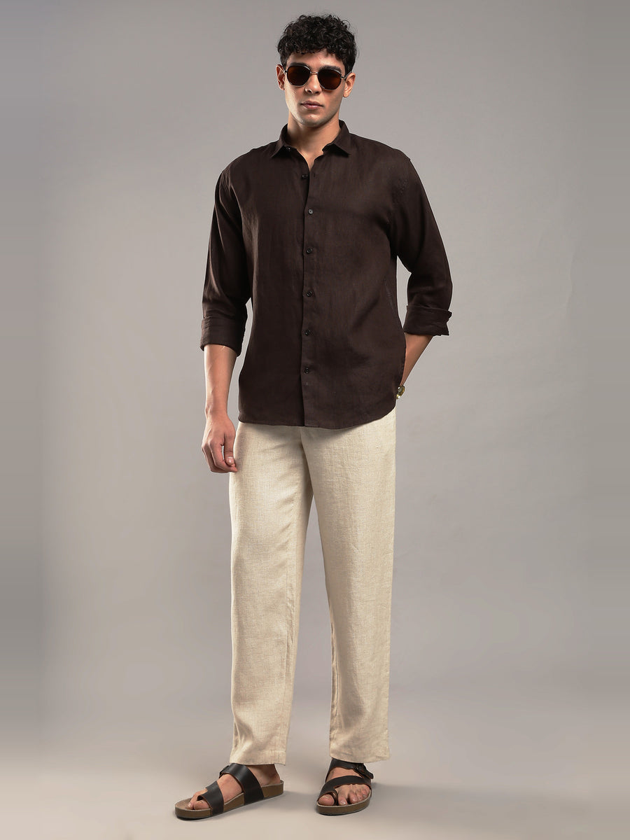 Cocoa Brown Linen Shirt – full-length view