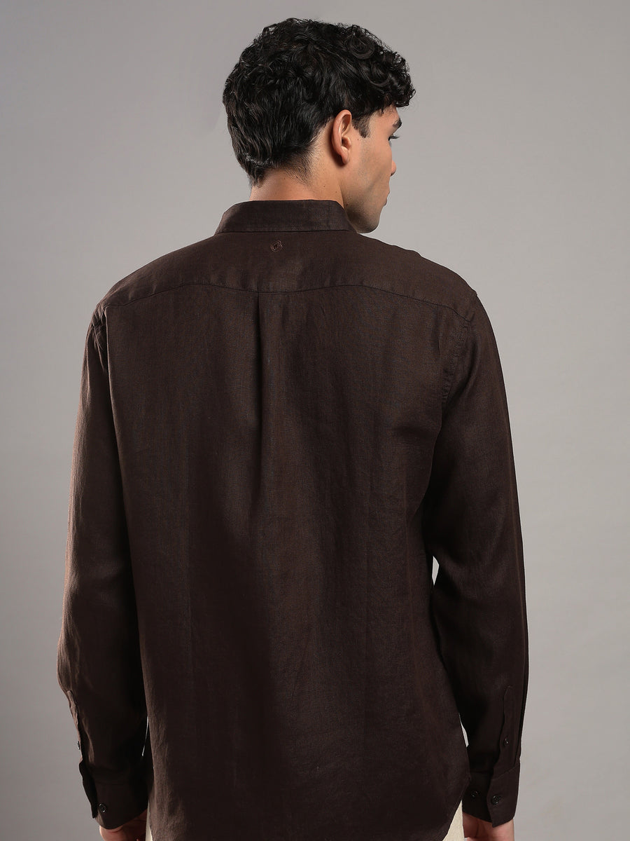 Cocoa Brown Linen Shirt – back view