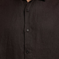Cocoa Brown Linen Shirt – collar and placket detail