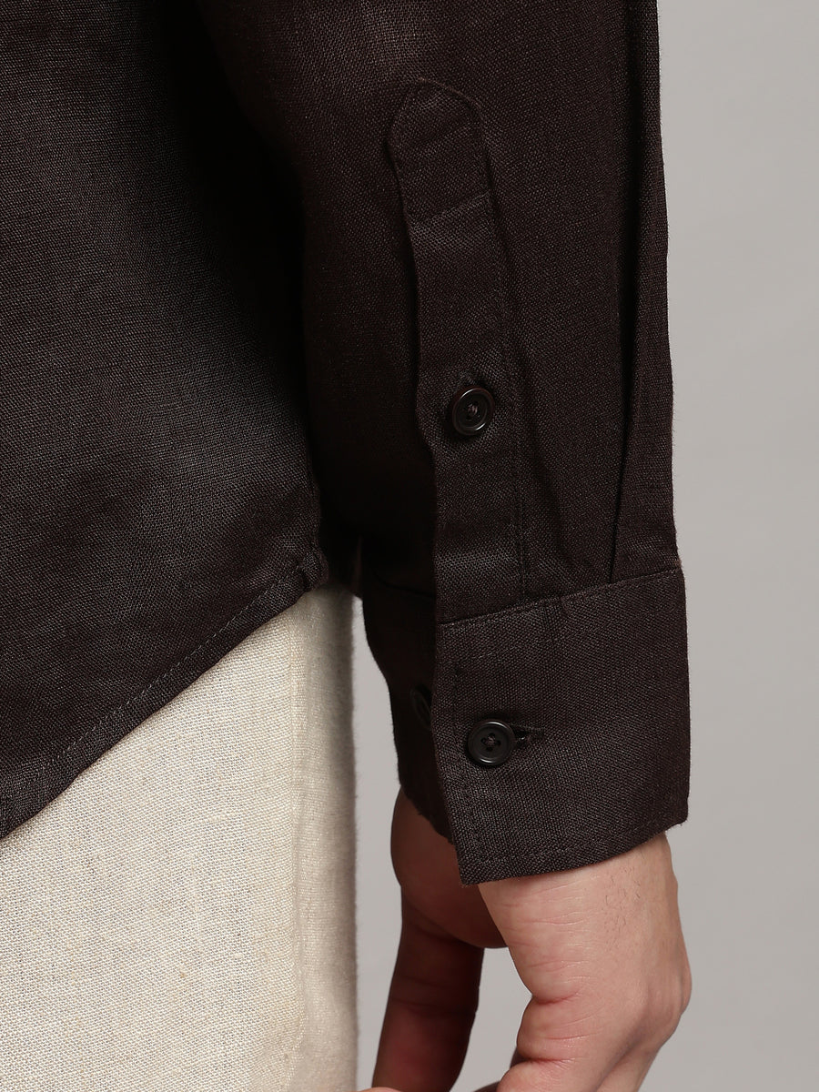 Cocoa Brown Linen Shirt – cuff detail