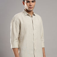 Oatmeal Linen Shirt – three-quarter view