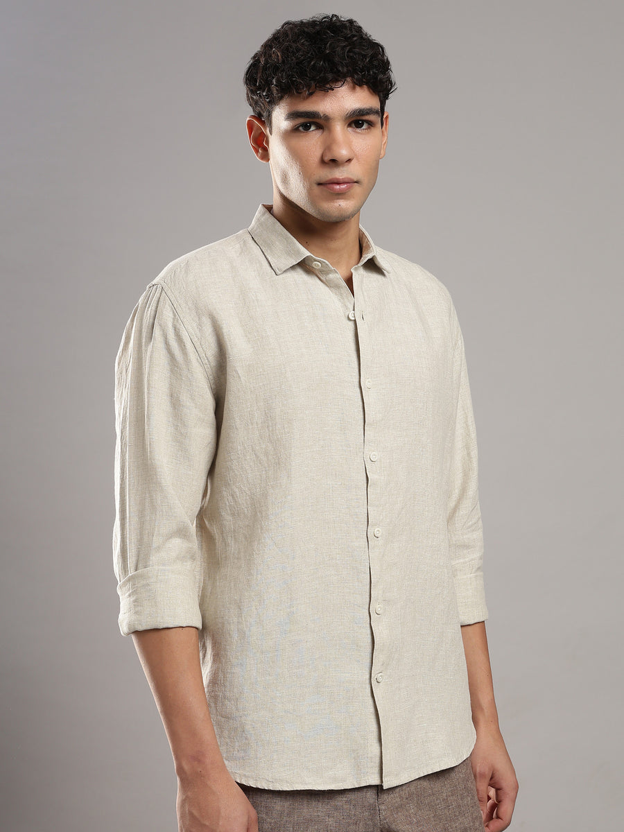 Oatmeal Linen Shirt – three-quarter view