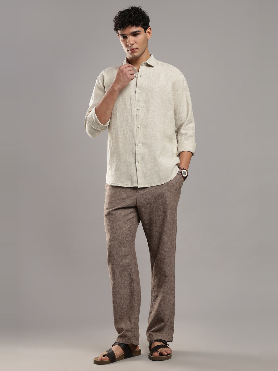 Oatmeal Linen Shirt – full-length view