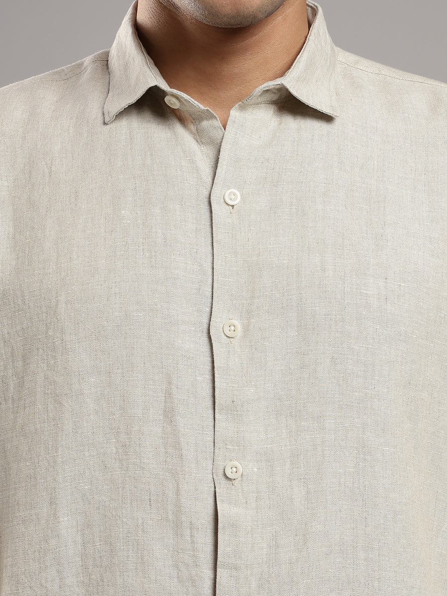 Oatmeal Linen Shirt – collar and placket detail