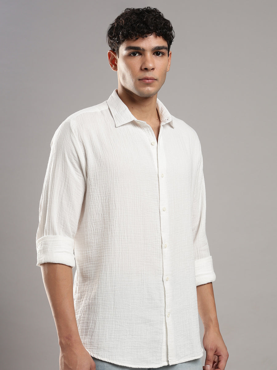 Salt White Gauze Shirt – three-quarter view