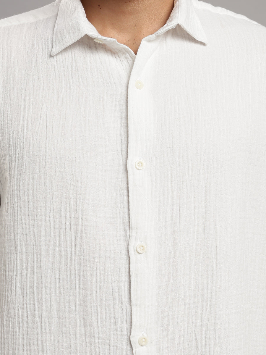 Salt White Gauze Shirt – collar and placket detail